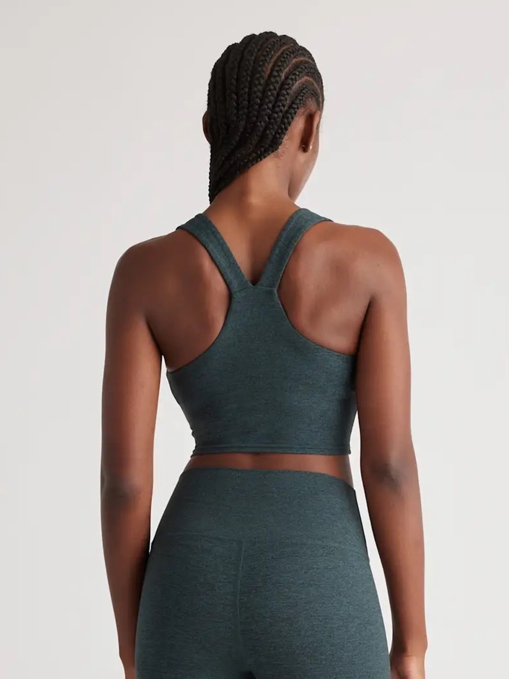 NWT QUINCE Ultra-Soft V-Neck Cropped Tank Large Heather Green 9255 - Picture 3 of 11